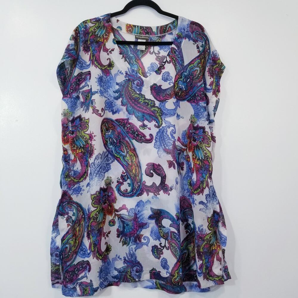 Tommy Bahama Women Blue Purple Paisley Print Swim Tunic Beach Cover Up